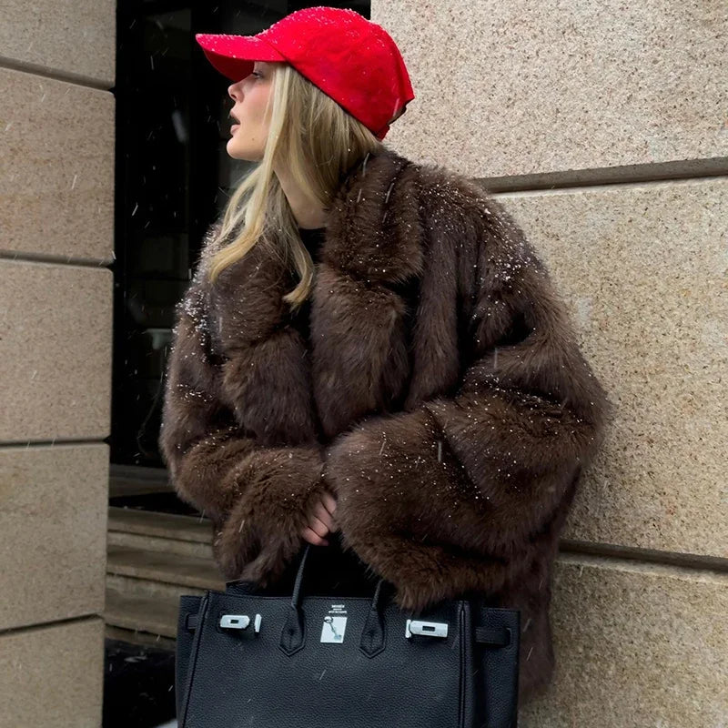 Oversized Gradient Faux Fur Coat Women Fluffy Thick Warm Fall Winter Jacket Open Front Outerwear