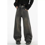 Women's Vintage Dark Blue Jeans High Waist Jeans American Streetwear Fashion Wide Leg Trousers Straight Baggy Denim Pants