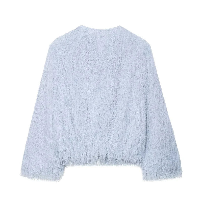 Light blue textured sweater on a white background