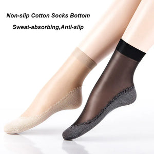 10 Pairs Spring Summer Fall Women's Soft Socks Thin Silk Socks Non-Slip Bottom Splice Fashion Transparent Ladies Breathable Socks