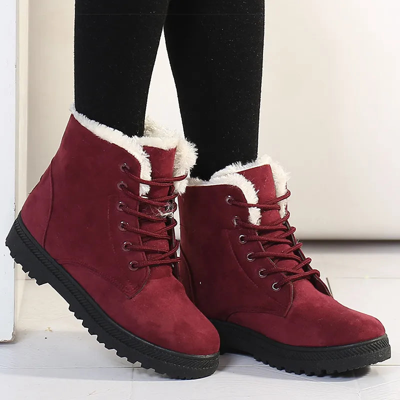 Women's Winter Ankle Boots With Fur Lining Low Rubber Heel Snow Boots