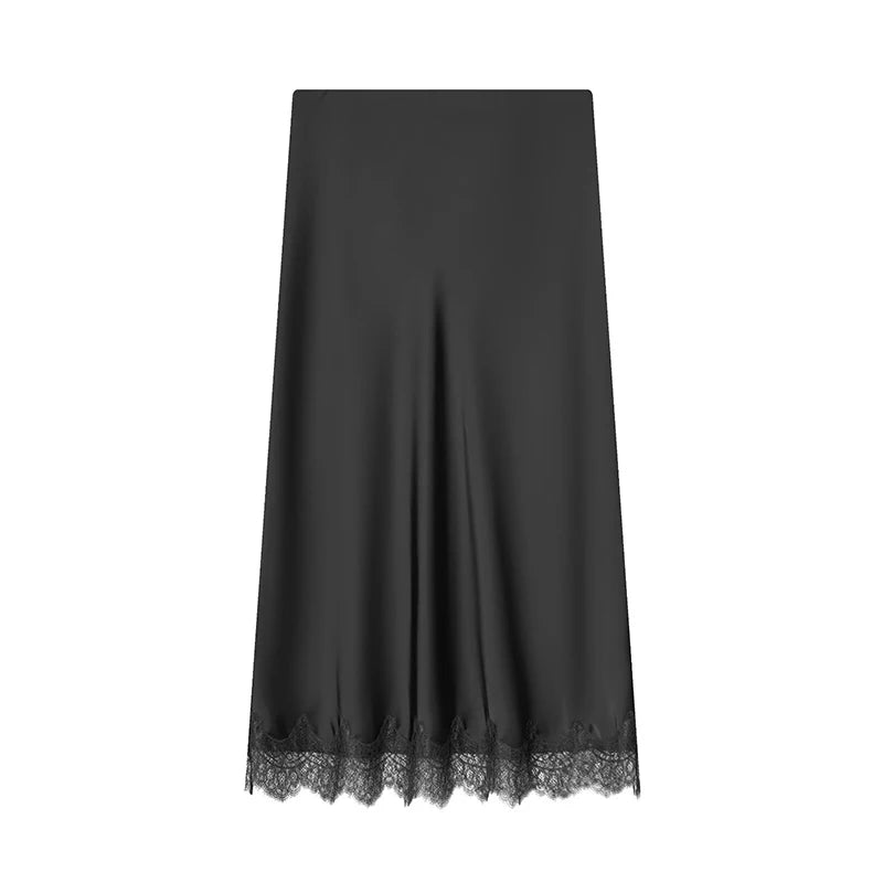 Black skirt with lace hem on a white background