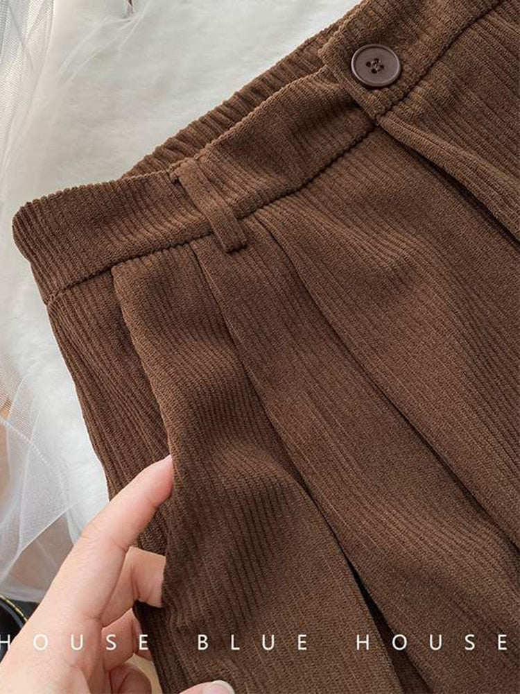Women's Corduroy Pants High Waist Y2k Fashion Fall Straight Causal Trousers