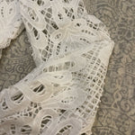 Elegant White Lace Crochet Blouse Hollow Out Cropped Lantern Sleeve Boho Retro Top