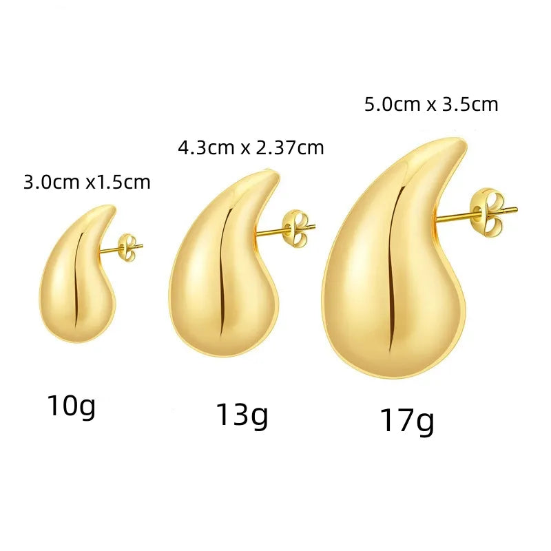 High Fashion Chunky Earrings for Women Gold Plated Stainless Steel High-Quality Waterdrop Vintage Stud Earrings Celebrity Fashion