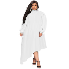 Plus Size Women's Chiffon Long Sleeve Dress Elegant Loose Irregular Hem Long Dress