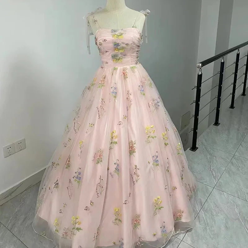 Elegant Floral Embroidered Ball Gown Formal Dress for Prom Wedding Guest