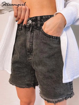 Women's Blue Denim Shorts High Waist Casual Chic Loose Jean Shorts