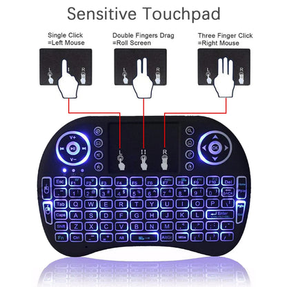 2.4G Air Mouse with Touchpad Wireless Keyboard i8 Multilanguage Backlit Mini Wireless Keyboard for PC Android TV Box English Spanish French Portuguese & more