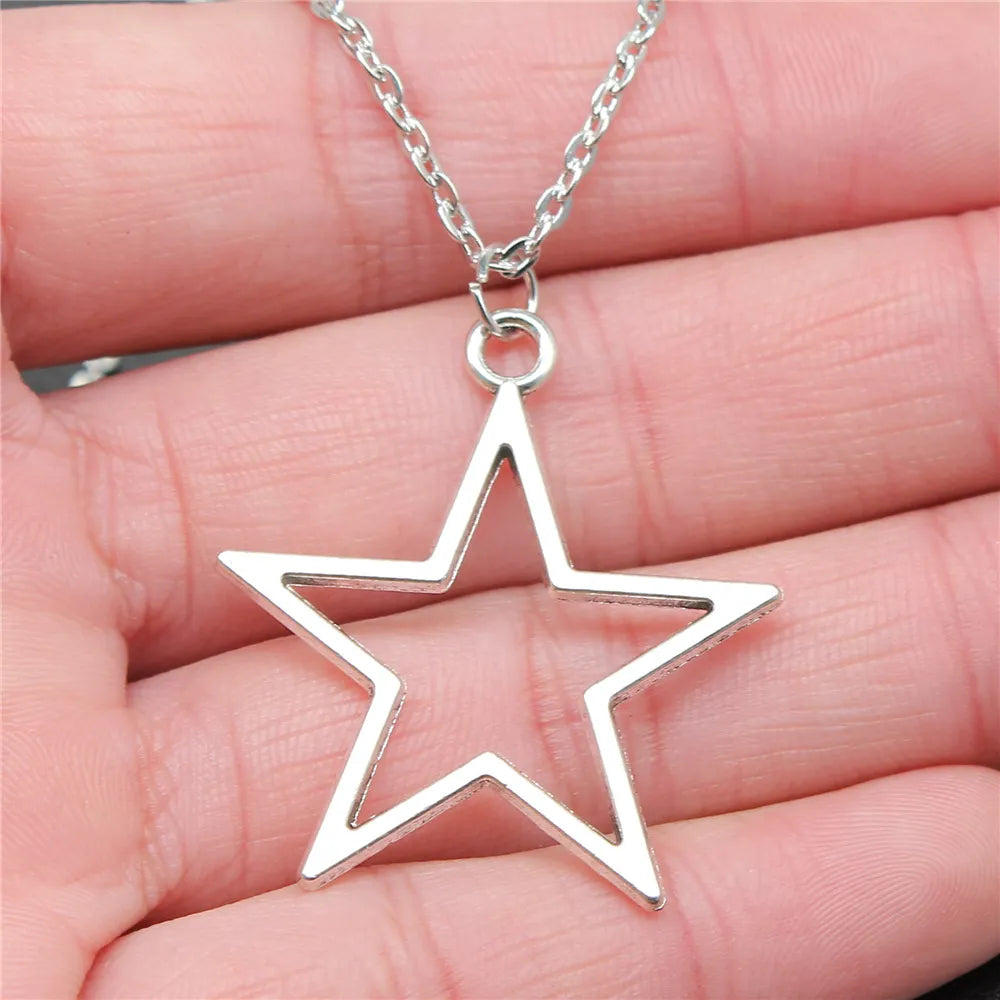 Vintage Silver Color Hollow Star Pendant Necklace For Women