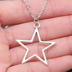 Vintage Silver Color Hollow Star Pendant Necklace For Women