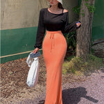 Elegant Orange Ruffles Fishtail Long Skirt