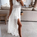 New Fashion Long Beach Dress Spaghetti Straps Boho Sleeveless Hollow Out Floral Lace Party Summer Dresses