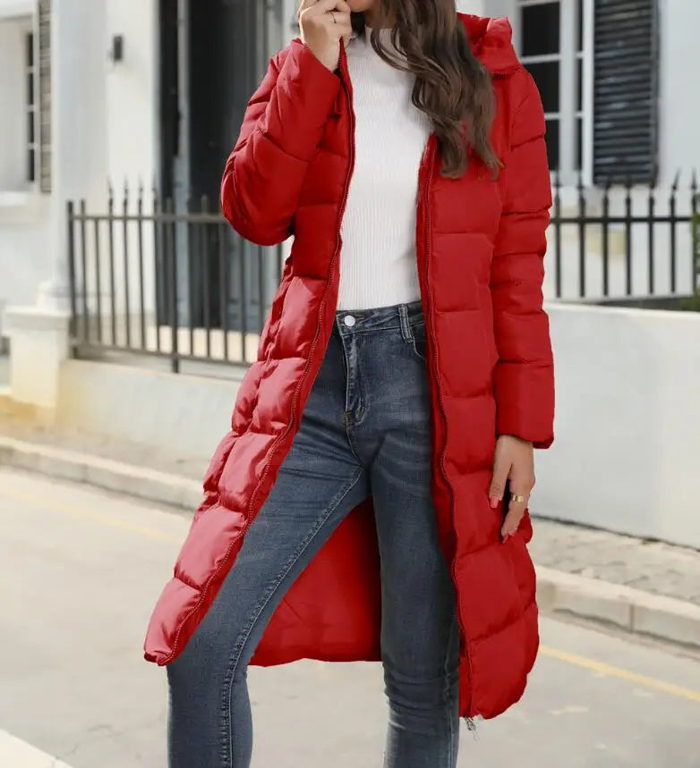 Women's Mid-Length Hooded Puffer Coat – Stylish Winter Warmth Plus Sizes