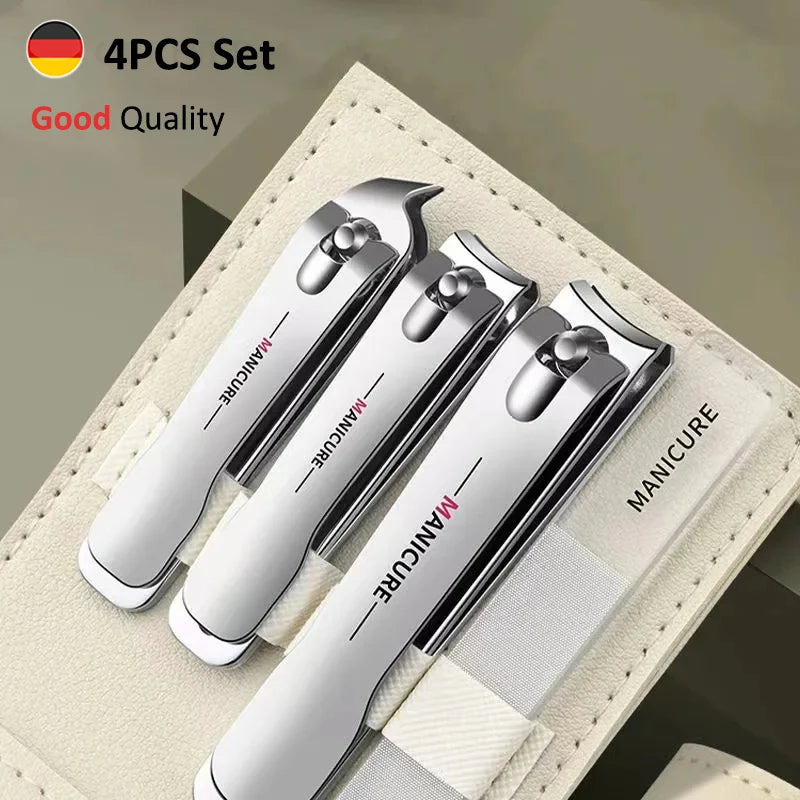 New Nail Clipper 4-Piece Set w/ Rotating Leather Bag Professional Trimmer Pedicure Care Tools Manicure Nail Care Set  Gift