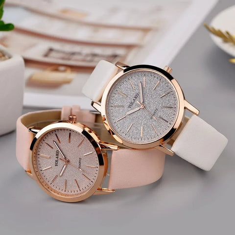 Watch Women Quartz Large Round Face Luxury Leather Band Fashion Brand Ladies Elegant Wristwatch Gift