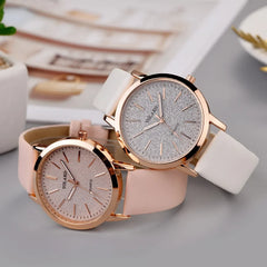 Women's Quartz Watch Large Round Face Luxury Fashion Brand with Leather Band Quartz Ladies Wristwatch