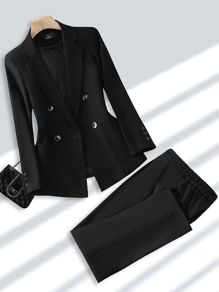Blazer & Trouser Set Women 2-Piece Elegant Office Business Casual Chic Fashion Suit Outfit