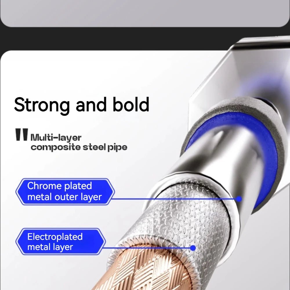Close-up of a metal pipe with text highlighting its features on a gray background -  pull up bar