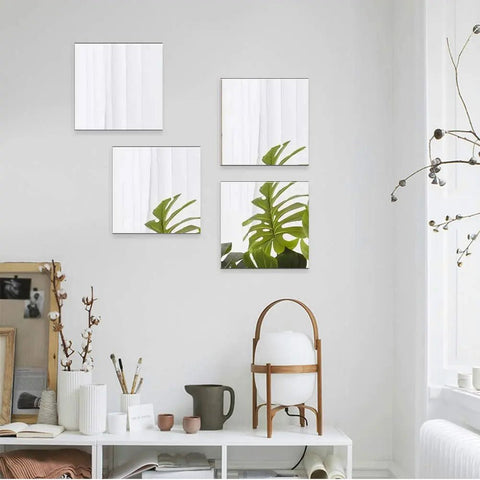 Mirror Wall Stickers 4-Piece 3D Self-Adhesive Flexible DIY Acrylic Art Living Room Home Decoration