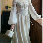 Boutique Fashion Elegant Midi Party Dress Vintage A-Line Solid Chic Prom Wedding Guest Dress