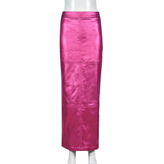 Luxury High Waist Metallic Maxi Skirt Glitter Long Party Skirt for Women