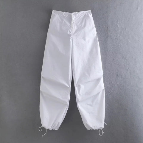 Parachute Pants Women Vintage Chic Drawstring Casual Streetwear Fashion Trousers
