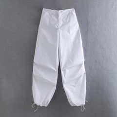 Women's Vintage Parachute Pants Chic Drawstring Trousers
