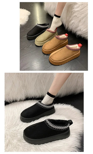 Warm Plush Interior Winter Shoes for Women Winter New Cashmere Warm Thick Sole Low Boot Half Slipper Shoe w/ Fur Lining