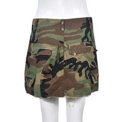 Sexy Women's Camouflage Skirt Y2K Camouflage Print Mini Dress with Side Slit Streetwear