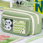 Charming Panda Flip Pencil Case – 9-Layer Spacious, Multi-Functional Stationery Organizer with Cute Panda Design