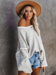 Vintage Oversized Sweater for Women Patchwork Loose Round Neck Knitwear Casual Slight Stretch Pullover Tops