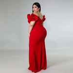 Plus Size Mermaid Evening Maxi Dress Elegant Ruffle Red Black Sexy Backless Wedding Party Formal Maxi Prom Dresses