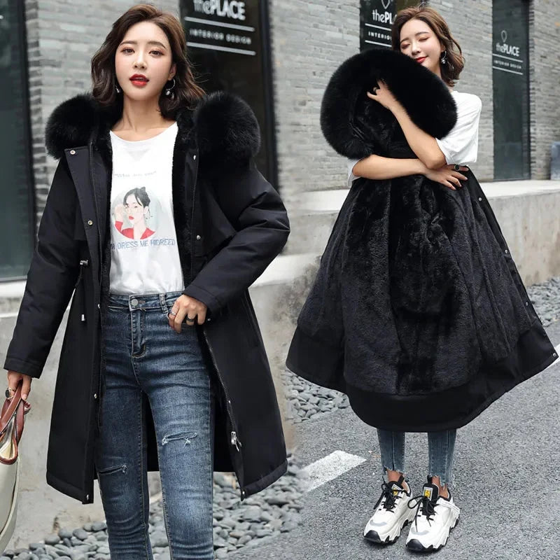 Thick padded parka with faux fur hood, available in 5 colors, sizes M to XXXL - black
