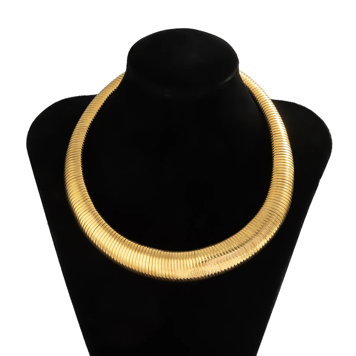 Chunky Striped Flat Snake Collar Necklace for Women Vintage Gold Color Wide Metal Choker Necklace
