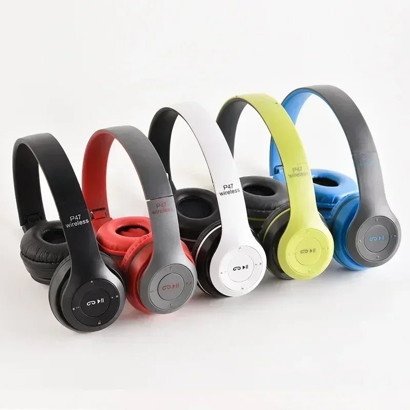 Set of colorful wireless headphones on a white background