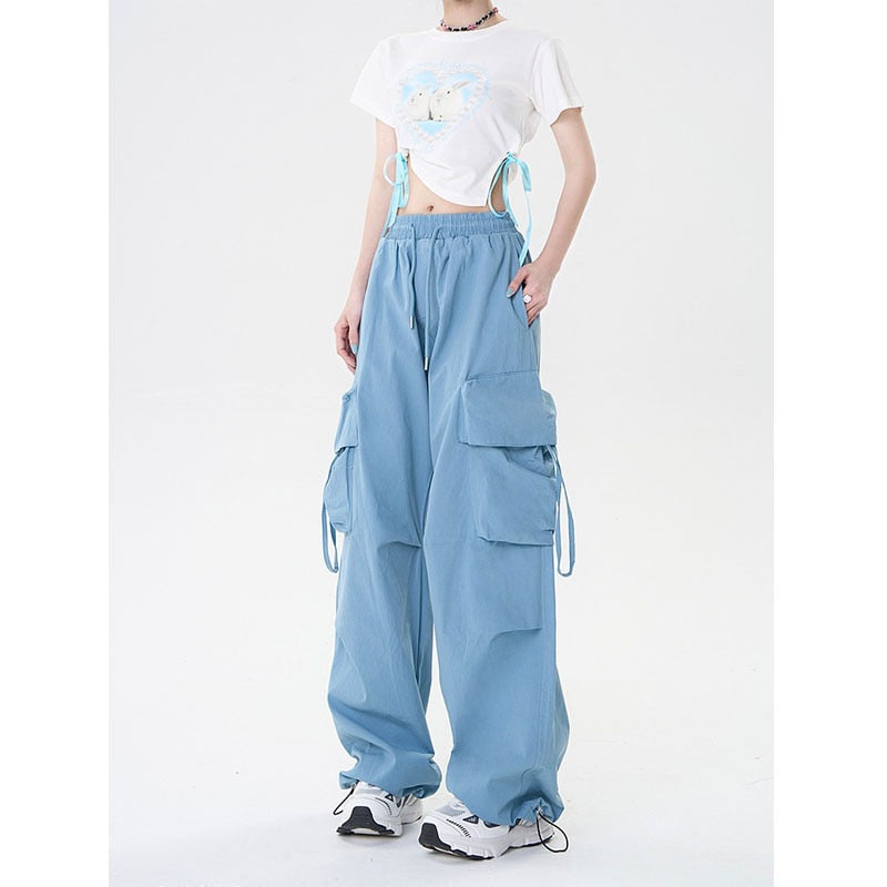 Women's Baggy Hip Hop Style Pants Wide Cargo Y2K Pants Parachute Pants