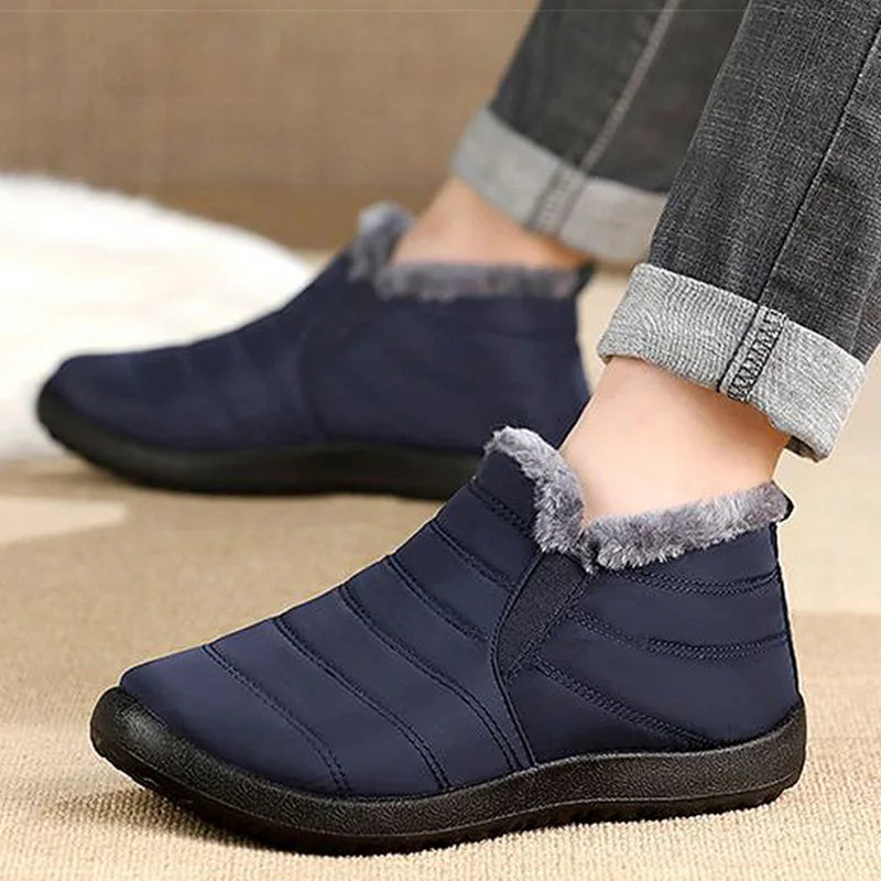 Women's Short Winter Ankle Fur-Lined Shoes Casual Slip On Sneaker Shoes