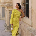 Women's One Shoulder One Sleeve Dress Elegant Backless Side Slit A-Line Midi Dress