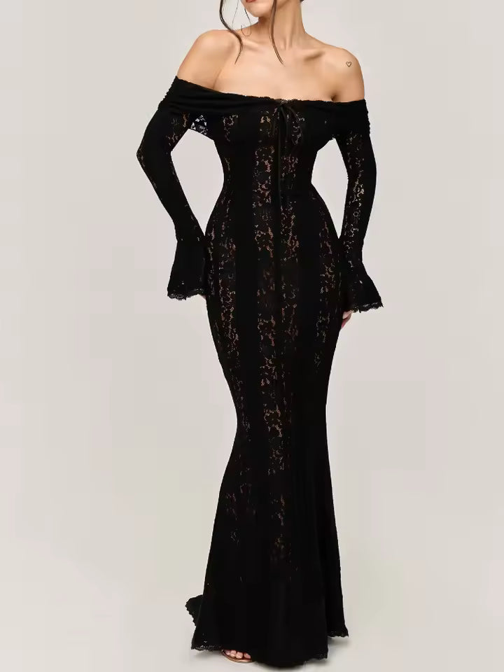off shoulder maxi dress black