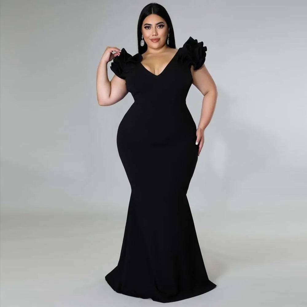 Plus Size Mermaid Evening Maxi Dress Elegant Ruffle Red Black Sexy Backless Wedding Party Formal Maxi Prom Dresses