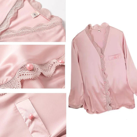 Pajama Set Women Satin Silky 2-Piece Solid Color Loungewear Sleepwear Nightwear Comfortable