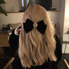 Black Velvet Bow Hair Pins Elegant Fabric & Alloy Rose Hair Clips for Women Fashion Ponytail Barrette Headwear Accessories