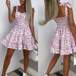 Summer Fashion Short Boho Skater Dress for Women Mini Sleeveless Floral Print Dress