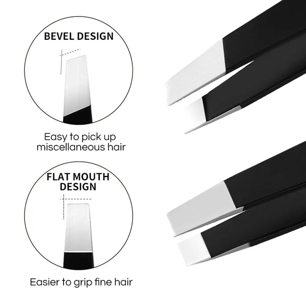 Stainless Steel Eyebrow Tweezers with Slant and Flat Point Beauty Tools for Eyebrows & Ingrown Hair Removal