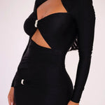 Elegant Black Cutout Long-Sleeve Evening Gown Hollow Out Maxi Dress