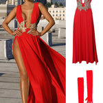 Women's Evening Party Dress Long Maxi Dress Sexy Summer Deep V Neck Backless Dress High Cut Out Slits