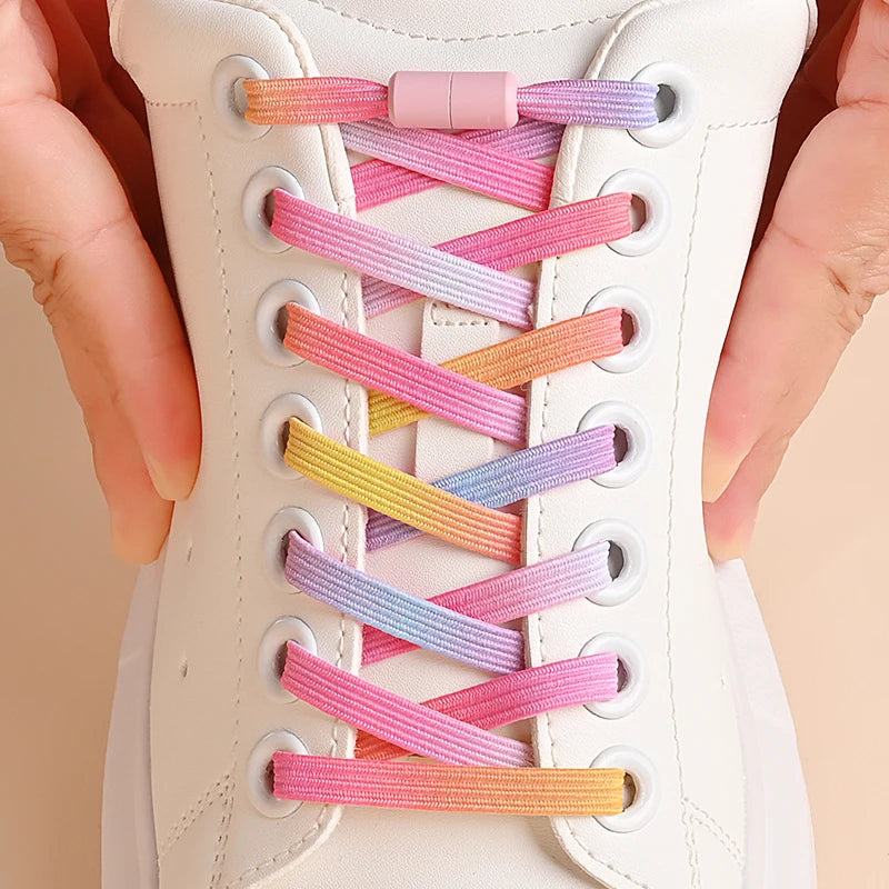 1 Pair No-Tie Locked Shoe Laces Colorful Buckle Shoelaces Pearl Light Colorful Fashion Without Ties Elastic Laces for Kids & Adult Sneakers