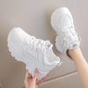 White Platform Women's Sneakers Lace-Up Thick Bottom Running Cross Trainer Shoes PU Leather Breathable Walking Shoes