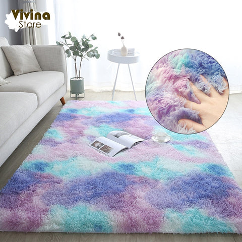 Rainbow Fluffy Plush Rug Living Room Bedroom Hallway Holiday Soft Cozy Home Decor Carpet